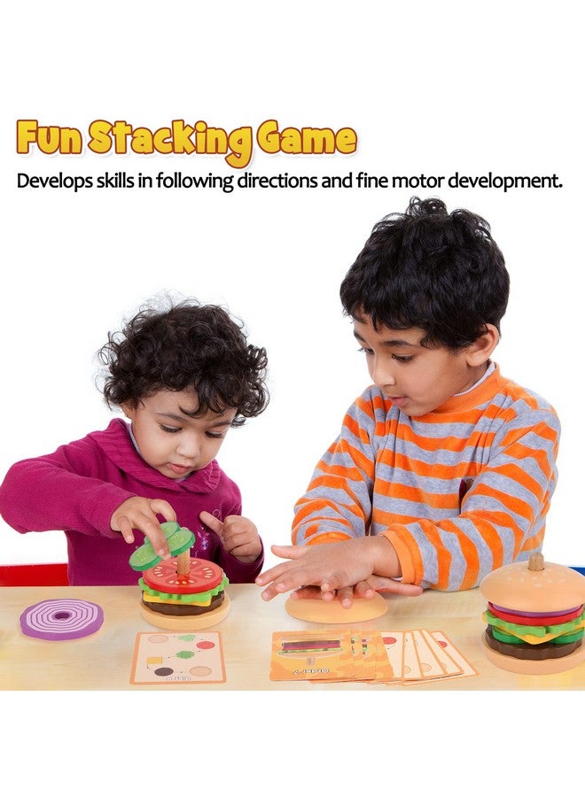 Aizweb Montessori Toys for 3 Year Old - Wooden Burger Stacking Toys for Toddlers and Kids Preschool, Educational Toys, Fine Motor Skill Toy, Blocks for Toddlers, Learning Toys - Image 2
