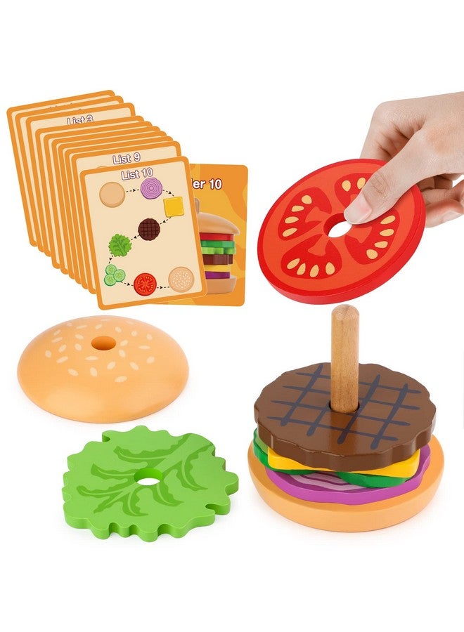 Aizweb Montessori Toys for 3 Year Old - Wooden Burger Stacking Toys for Toddlers and Kids Preschool, Educational Toys, Fine Motor Skill Toy, Blocks for Toddlers, Learning Toys - Image 1