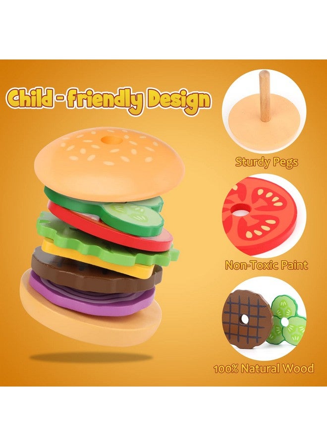 Aizweb Montessori Toys for 3 Year Old - Wooden Burger Stacking Toys for Toddlers and Kids Preschool, Educational Toys, Fine Motor Skill Toy, Blocks for Toddlers, Learning Toys - Image 4