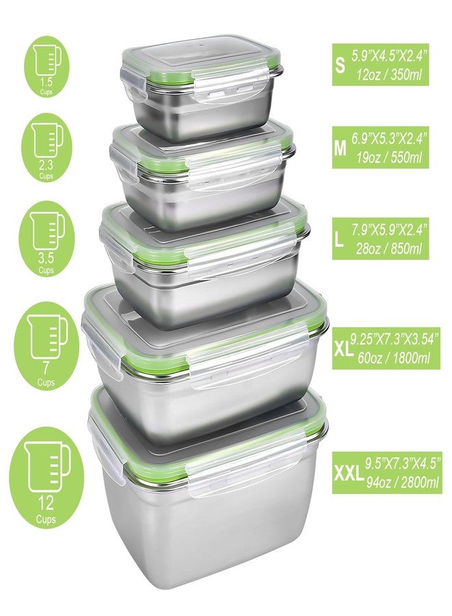 UPTRUST Stainless Stainless Steel Food Storage Containers | Leak Proof & Airtight Lids | Set of 5 Containers BPA Free that are Dishwasher & Freezer Safe, Green - Image 2