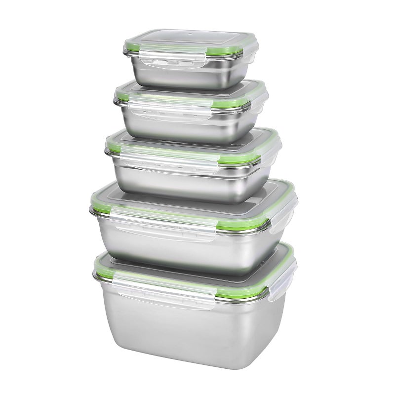 UPTRUST Stainless Stainless Steel Food Storage Containers | Leak Proof & Airtight Lids | Set of 5 Containers BPA Free that are Dishwasher & Freezer Safe, Green - Image 1