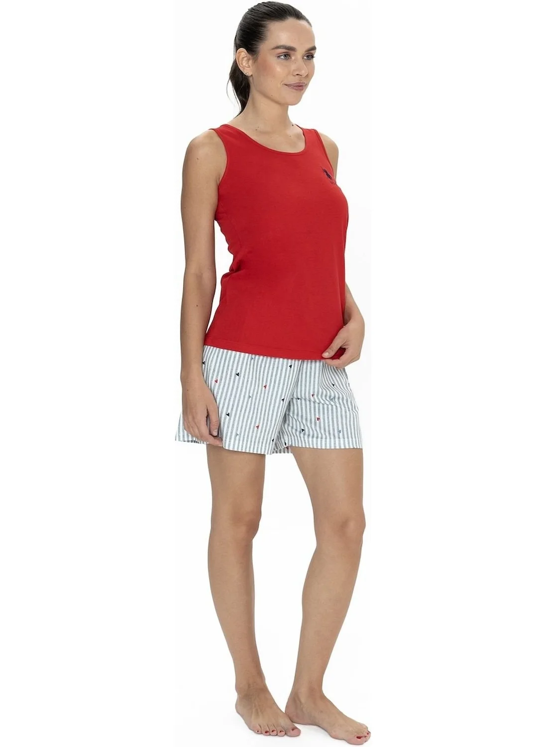 U.S. Polo Assn. 20061 Women's Thick Strappy Crew Neck Shorts Pajama Set-Red