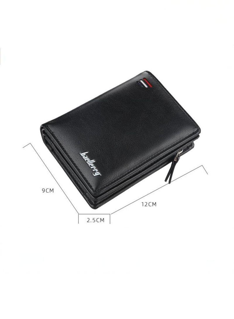 بايلليري جديد عصري بسيط ريترو ميني مزدوجة طي محفظة ، عالية الجودة كبيرة السعة متعددة بطاقة محفظة ، محفظة عمودية ، سحاب فتحة محفظة العملة ، محفظة المواد الجلدية ، محفظة السفر المحمولة لمسافات قصيرة (أسود). - Image 3