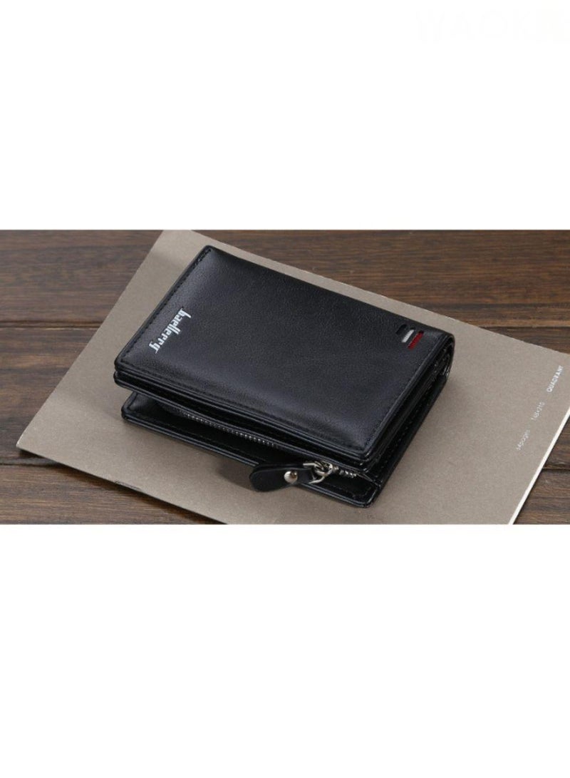 بايلليري جديد عصري بسيط ريترو ميني مزدوجة طي محفظة ، عالية الجودة كبيرة السعة متعددة بطاقة محفظة ، محفظة عمودية ، سحاب فتحة محفظة العملة ، محفظة المواد الجلدية ، محفظة السفر المحمولة لمسافات قصيرة (أسود). - Image 2