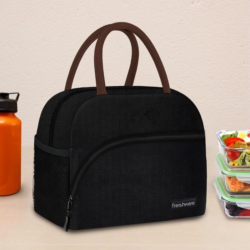 Frenchware Insulated Lunch Bag (8 Litre, Black), Office Tiffin Bags for Men and Women, Hot & Cold Travel Lunch Box for Men, Tiffin Box & Bottles, Lunch Bag for Office, Picnic Bag (Nylon) (Black) - Image 1