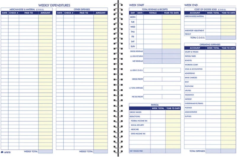ADAMS Bookkeeping Record Book, Weekly Format, 8.5 x 11 Inches, White (AFR70) - Image 1