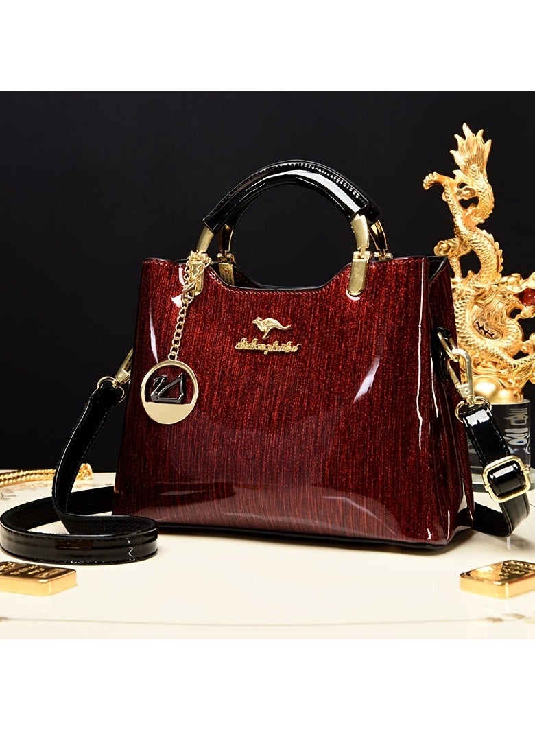 AROAQ Luxury Women's Top-Handle Bag Patent Leather Shoulder Handbag with Zipper Closure and Polyester Lining  - Image 1