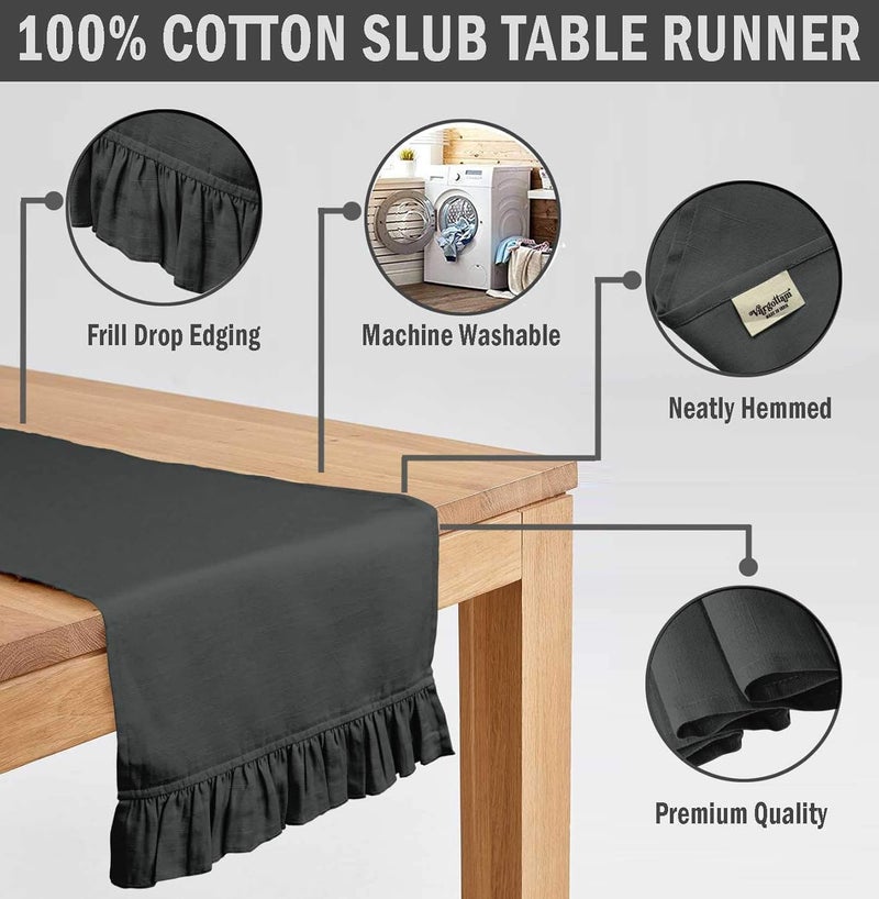 Vargottam Dark Gray Home Décor Kitchen Table Decor Home Frill Table Runner-14 x 72 Inch - Image 4