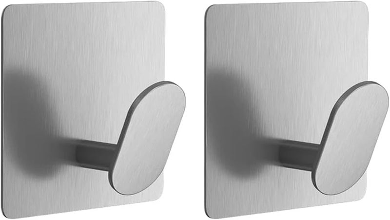 خطافات حائط لاصقة من الفولاذ المقاوم للصدأ 2 قطعة حامل منشفة فضي للحمام والمطبخ - Image 2