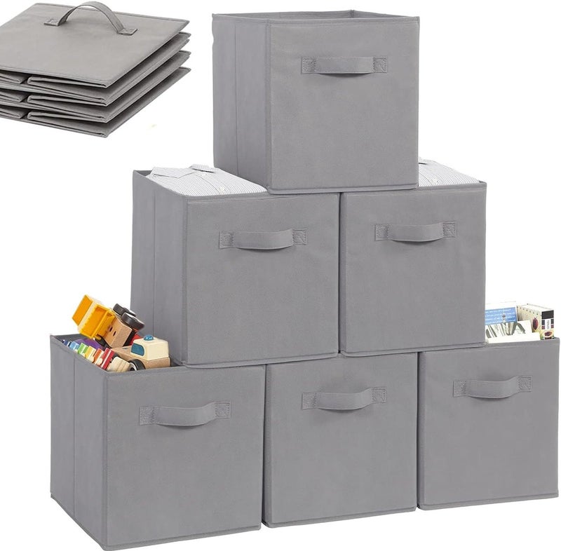 Set of 6 Collapsible Fabric Storage Cubes - Foldable Cube Storage Bins with Dual Handles for Shelves & Home Organization - Image 1