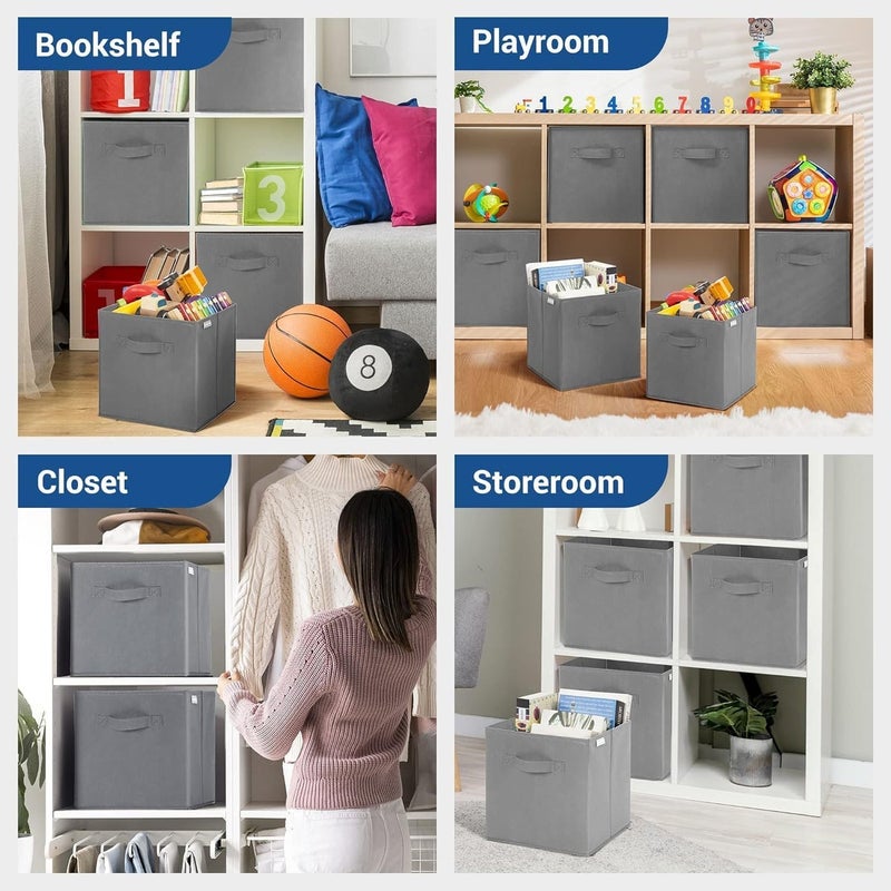 Set of 6 Collapsible Fabric Storage Cubes - Foldable Cube Storage Bins with Dual Handles for Shelves & Home Organization - Image 5