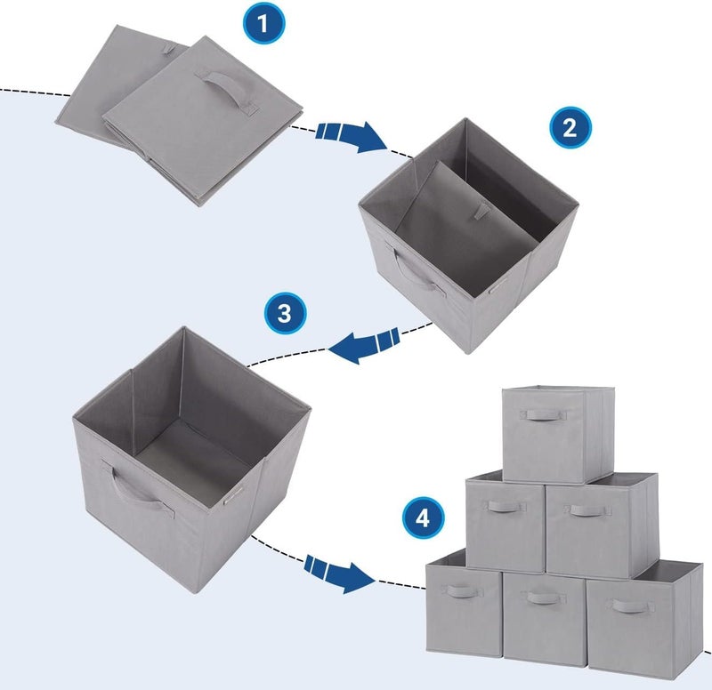 Set of 6 Collapsible Fabric Storage Cubes - Foldable Cube Storage Bins with Dual Handles for Shelves & Home Organization - Image 4