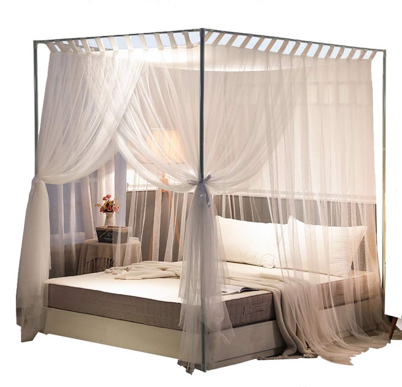 Mengersi Simple Canopy Bed Curtains Bed Canopy Bed Frame Drapes Canopies Sheer Cover for Adults,Bedroom Decoration Accessories(King,White) - Image 1