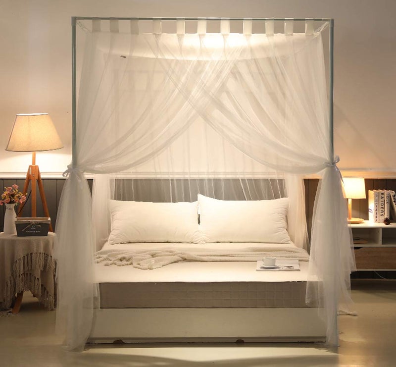 Mengersi Simple Canopy Bed Curtains Bed Canopy Bed Frame Drapes Canopies Sheer Cover for Adults,Bedroom Decoration Accessories(King,White) - Image 4