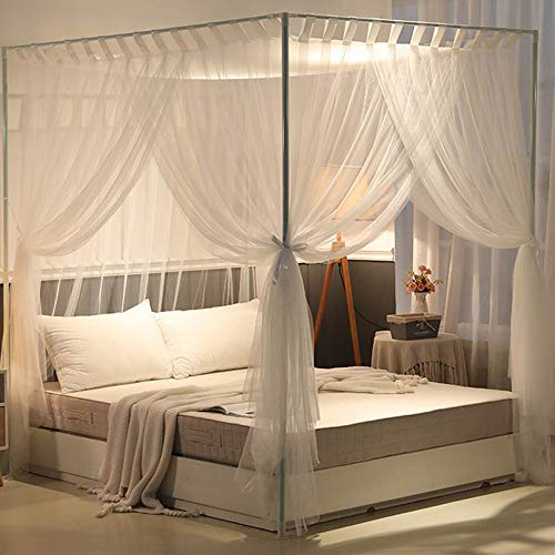 Mengersi Simple Canopy Bed Curtains Bed Canopy Bed Frame Drapes Canopies Sheer Cover for Adults,Bedroom Decoration Accessories(King,White) - Image 2
