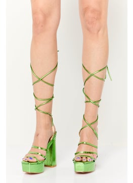 Women Strappy Platform Heels, Metallic Green