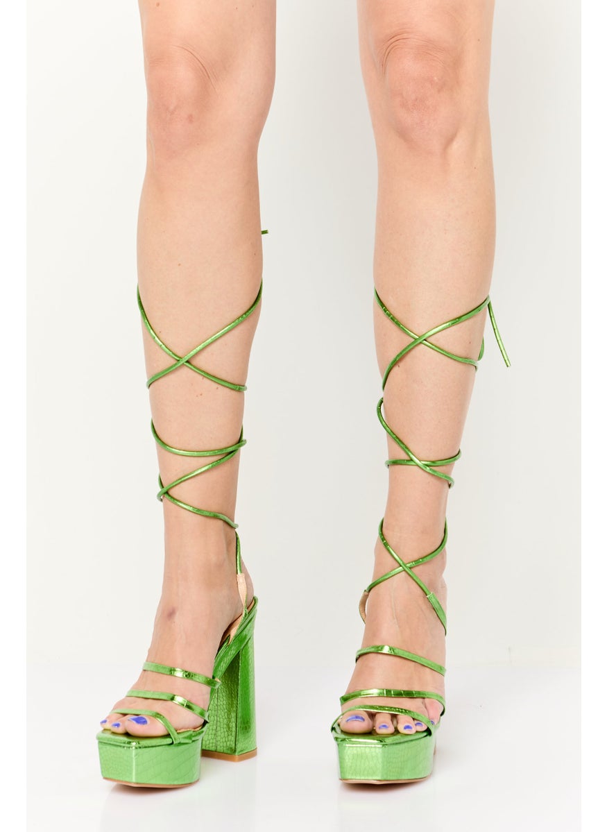Simmi London - Women Strappy Platform Heels, Metallic Green - Image 1