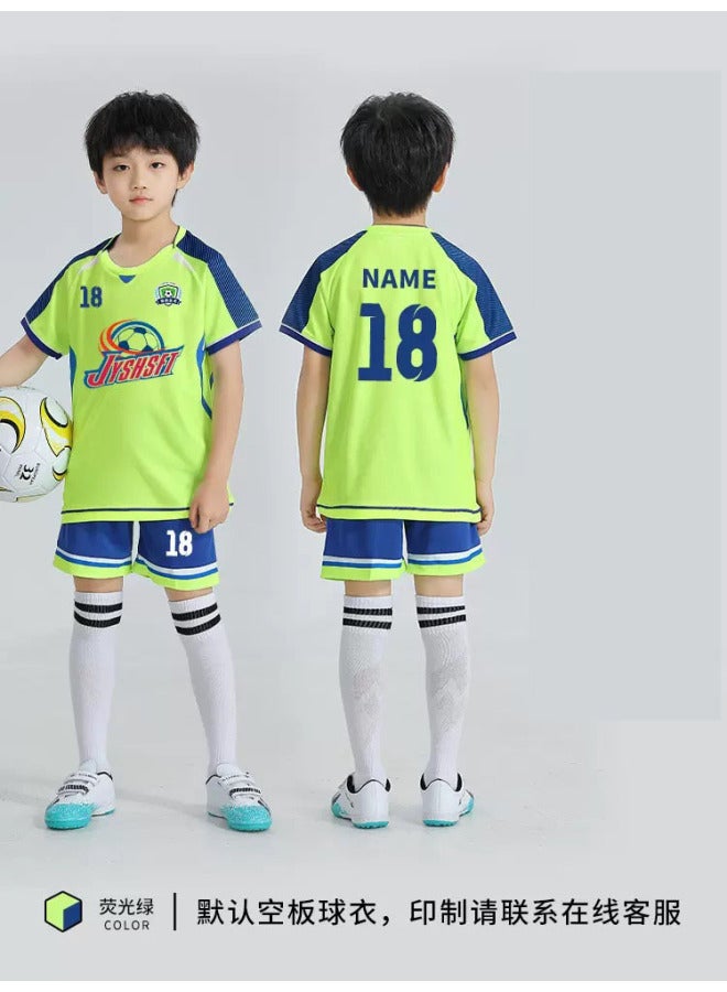 7711 Fluorescent Green Suit Summer Children's Football Clothes Suit Customized Boys' Primary School Students' Competition Team Clothes Girls' Training Clothes Quick-dry Football Clothes