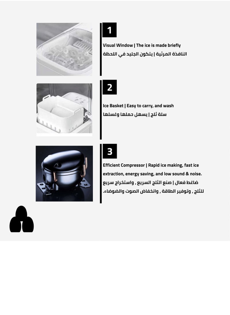 VERSATILE 1.4L Ice Maker Countertop, Self-Cleaning Ice Maker with Scoop & Basket Included, 12kg/Day, 9 AIce Pieces per 6 Min Cycle, Ideal for Home, Office, Kitchen or Any Space (Black)