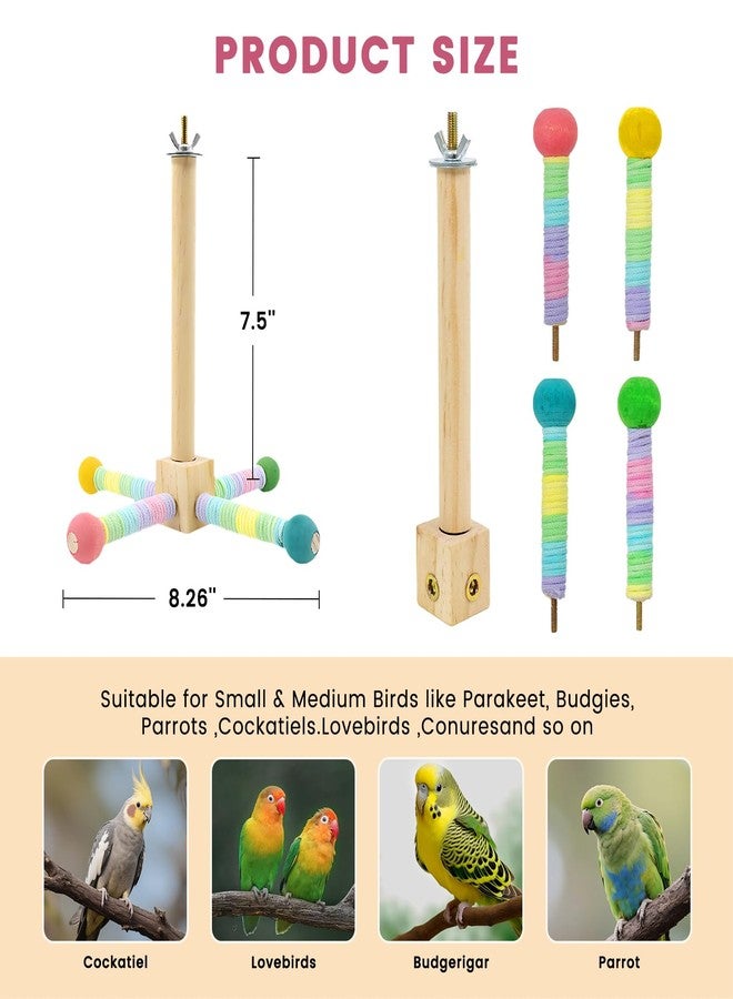 FAILUN Upgraded Parrot Perch Toy,Rotating Bird Perch Stand with Chew Ball Toy for Small&Medium Birds,Bird Cage Accessories for Parakeets Cockatiels Lovebirds Conures Finches Budgies (Rainbow Colors) - Image 2