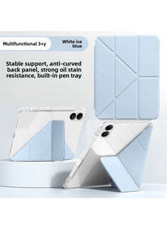 For Red Rice Pad Pro12.1 Flat Shell Redmi Se High Permeability Acrylic Y Fold 11 Anti-fall Leather Case 8.7-Color:White Ice Blue-Applicable Models:ipad Mini7/mini6（2024/2021）
