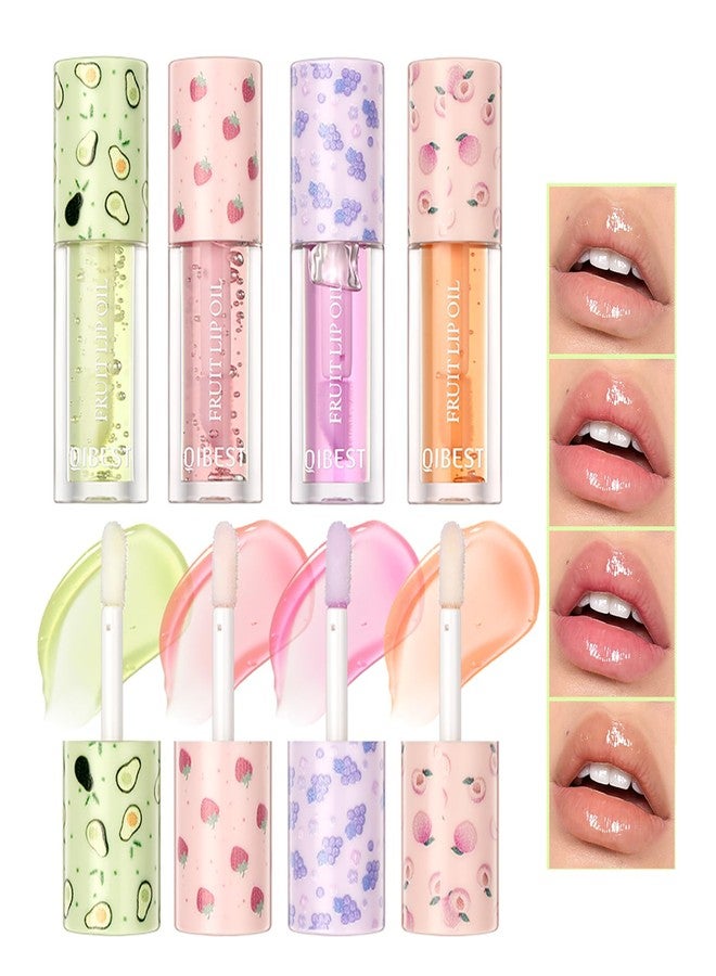 Petansy Fruit-Flavored Plumping Lip Oil Set 4 Packs Moisturizing Lip Glow Oil Long Lasting Nourishing Lip Gloss Set No-Sticky Gloss Lip Balm Lip Care - Image 1