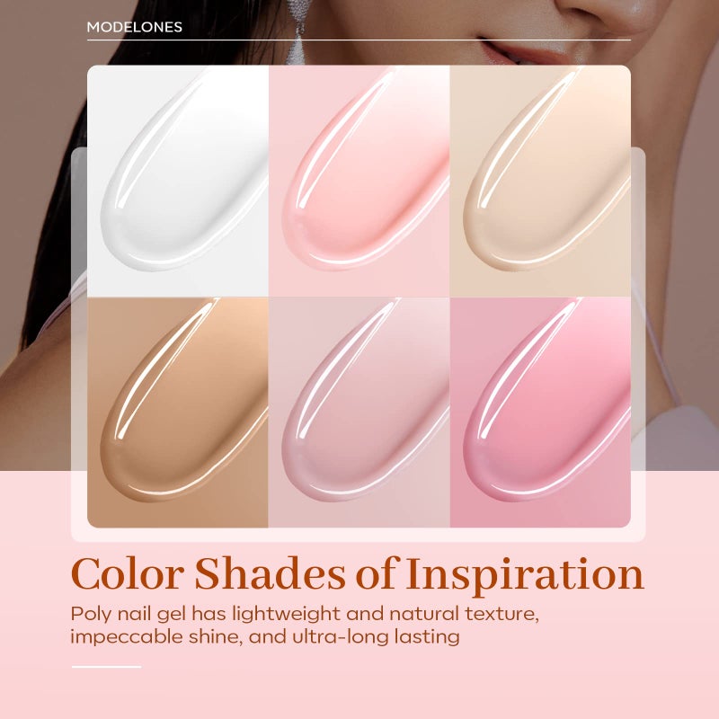 Modelones Poly Extension Gel Kit for Nail, 6 Colors Pink Nude Collection Poly Nail Gel Set Builder Gentle Colors French Manicure DIY Design Home Salon - Image 2