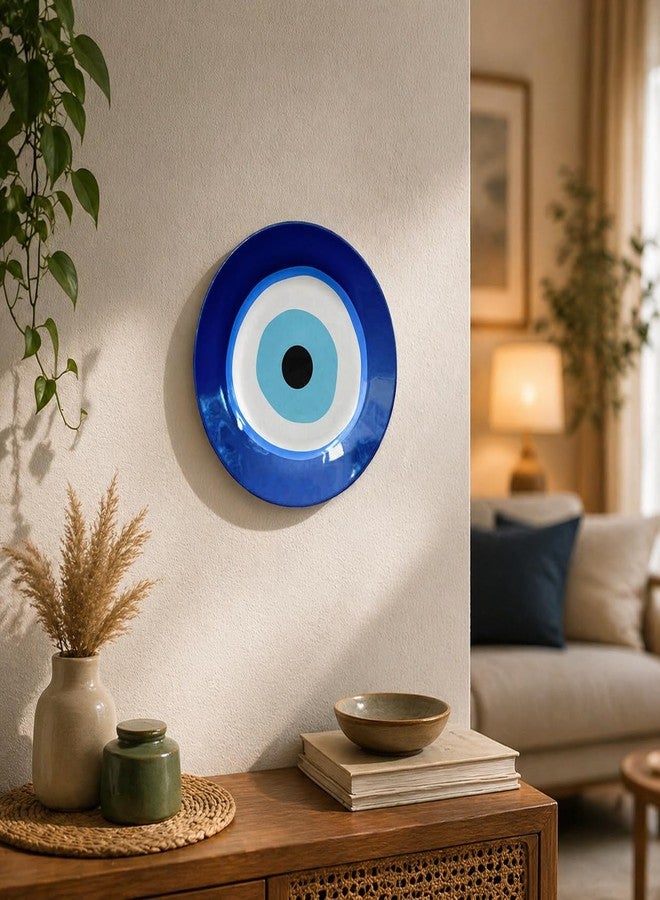 JIKRAA® Evil Eye Protection Good Luck Positivity Prosperity Ceramic Decorative Wall Plates with Stand | 2-in-1 Use : Beautiful Evil Eye Wall Hanging Decor and Stylish Tabletop Display | Evil Eye Wall Plates | Evil Eye Ceramic Decor Plates (10 Inch) - Image 1