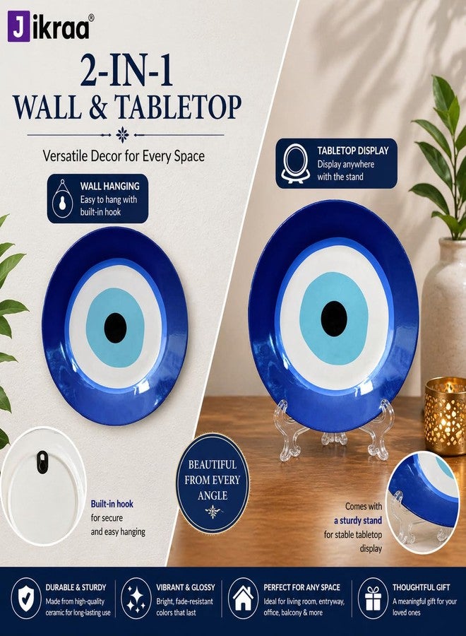 JIKRAA® Evil Eye Protection Good Luck Positivity Prosperity Ceramic Decorative Wall Plates with Stand | 2-in-1 Use : Beautiful Evil Eye Wall Hanging Decor and Stylish Tabletop Display | Evil Eye Wall Plates | Evil Eye Ceramic Decor Plates (10 Inch) - Image 5