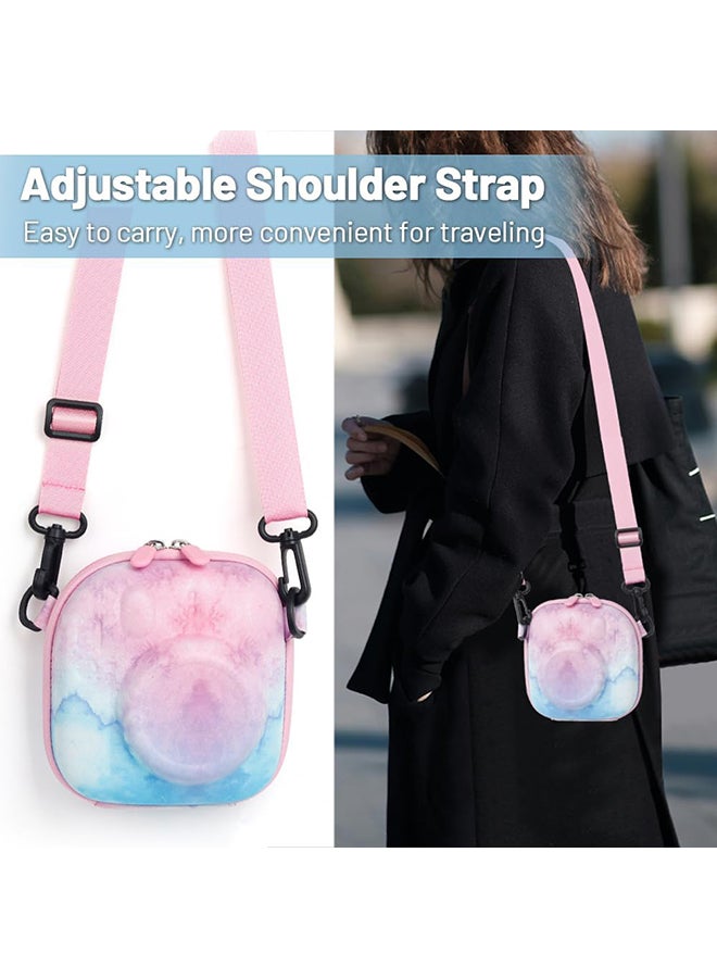 Universal Protective Camera Case for Fujifilm Instax Mini 12 11 9 8 SE 7+ 40, Instant Camera Bag Hard EVA Case with Shoulder Strap- Blue pink painting
