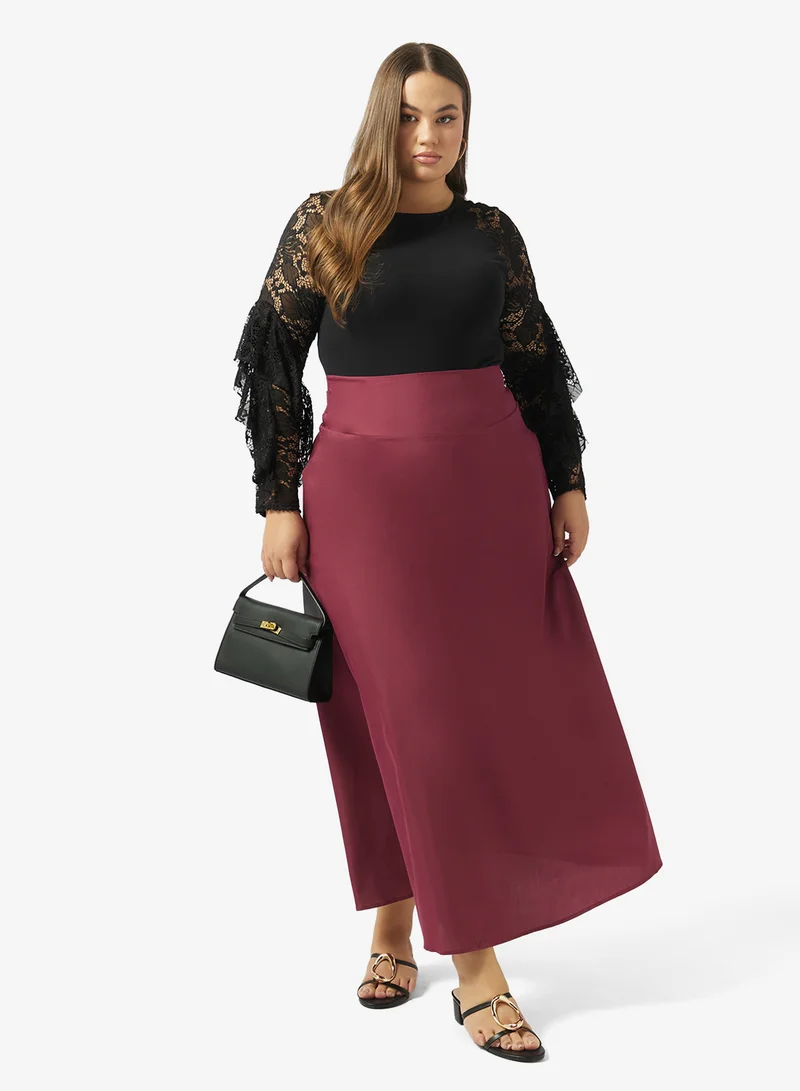 ايلا بلس تنورة عالية الخصر مقاس كبير بتصميم -