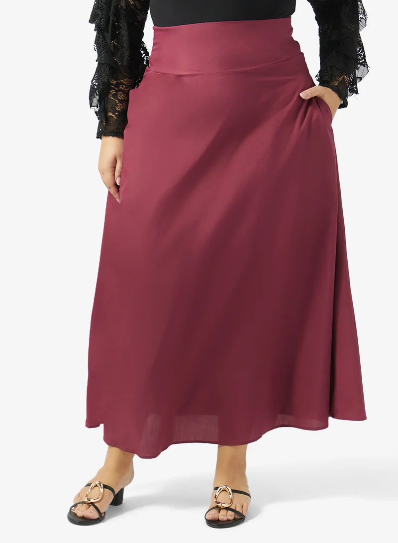 ايلا بلس تنورة عالية الخصر مقاس كبير بتصميم -