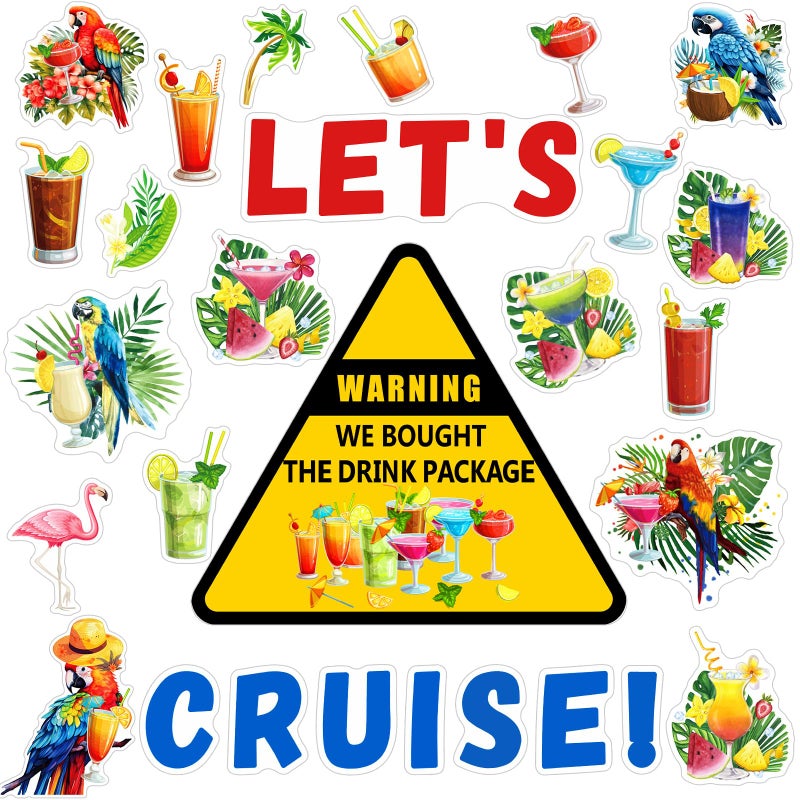 Leumoi 27 Pcs Cruise Door Magnets Decorations Funny Summer Tropical Drink Parrots Flamingos Magnets Magnetic Reusable Cruise Magnet for Cabin Door Ship Refrigerator Office Car Accessories(Parrot) - Image 1