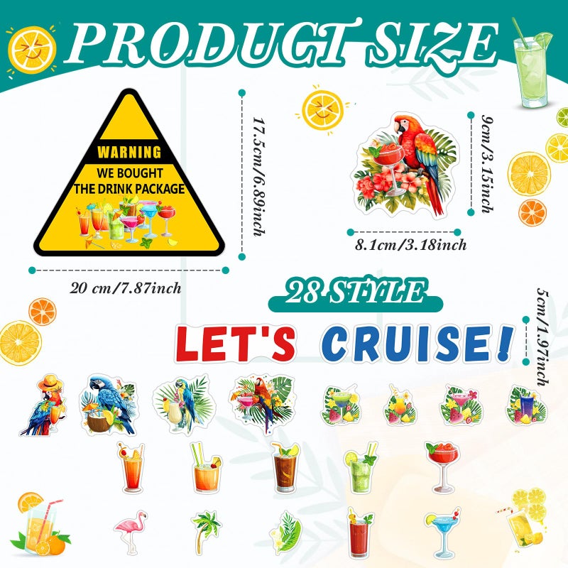 Leumoi 27 Pcs Cruise Door Magnets Decorations Funny Summer Tropical Drink Parrots Flamingos Magnets Magnetic Reusable Cruise Magnet for Cabin Door Ship Refrigerator Office Car Accessories(Parrot) - Image 3