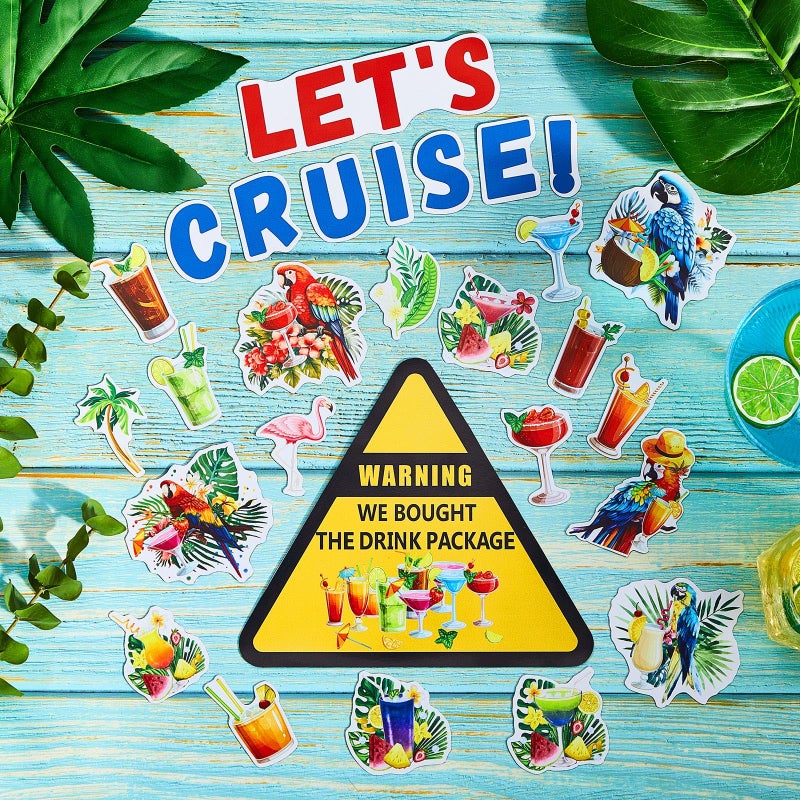 Leumoi 27 Pcs Cruise Door Magnets Decorations Funny Summer Tropical Drink Parrots Flamingos Magnets Magnetic Reusable Cruise Magnet for Cabin Door Ship Refrigerator Office Car Accessories(Parrot) - Image 4