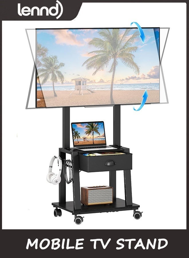 LENND Mobile TV Stand with Drawer for 23-60 Inch TVs,Tilt Rolling TV Cart on Wheels with 2 Shelves Adjustable Height Portable TV Stand for Bedroom/Living Room Holds up to 25 kg Max VESA 400x400mm - Image 1