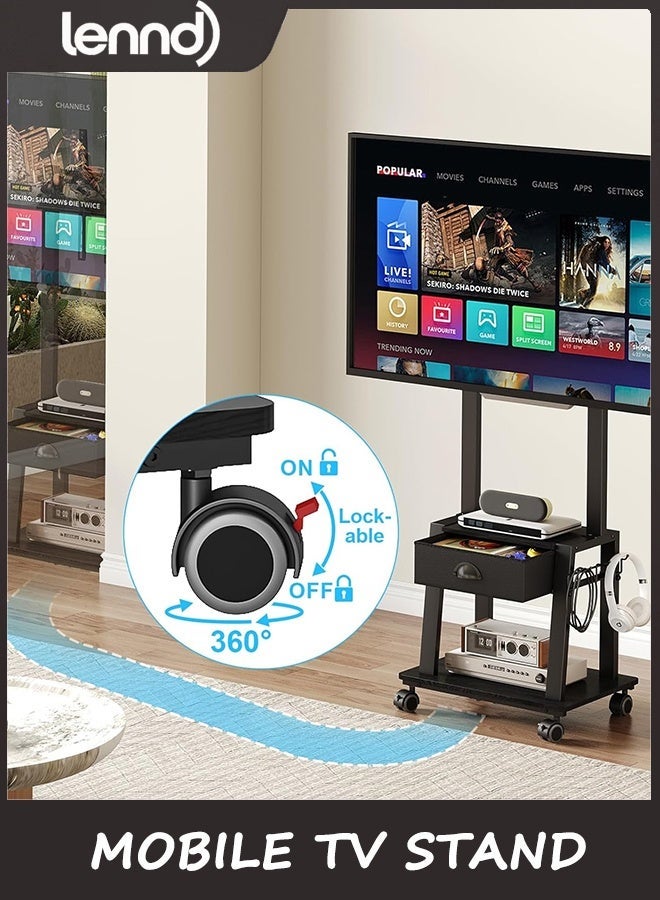 LENND Mobile TV Stand with Drawer for 23-60 Inch TVs,Tilt Rolling TV Cart on Wheels with 2 Shelves Adjustable Height Portable TV Stand for Bedroom/Living Room Holds up to 25 kg Max VESA 400x400mm - Image 2