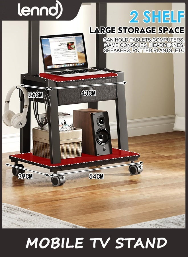 LENND Mobile TV Stand with Drawer for 23-60 Inch TVs,Tilt Rolling TV Cart on Wheels with 2 Shelves Adjustable Height Portable TV Stand for Bedroom/Living Room Holds up to 25 kg Max VESA 400x400mm - Image 4