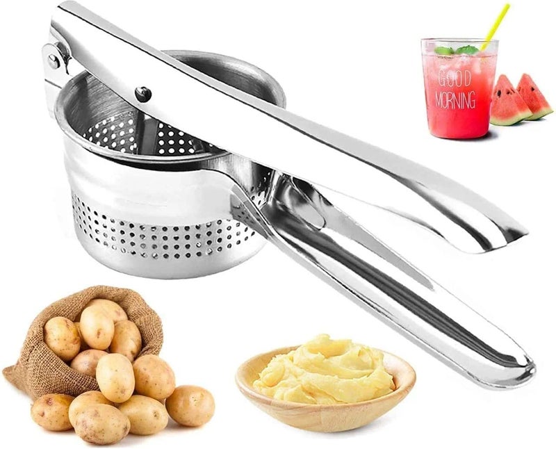 EVK® Stainless Steel Potato Ricer Potato Masher Fruit, Vegetable & Food Masher and Juicer Best for - Orange Apple Watermelon Pomegranate Juice Squeezer Mashing (Pressers & Mashers 01|Silver) - Image 1