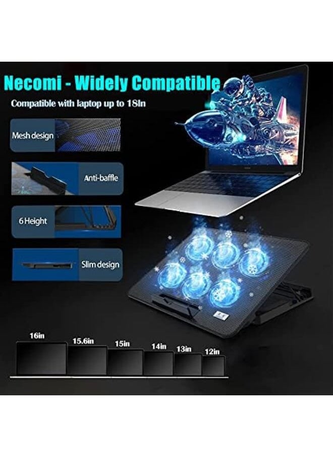 Necomi Laptop Cooling Pad Laptop Cooler Stand With 6 Quiet Cooling Fans And 6 Height Adjustable Dual Usb Powered Gaming Laptop Cooling Stand For 12 17 Inch Laptop Computer  - Image 4