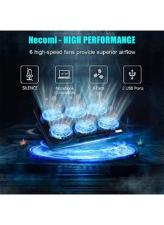 Necomi Laptop Cooling Pad Laptop Cooler Stand With 6 Quiet Cooling Fans And 6 Height Adjustable Dual Usb Powered Gaming Laptop Cooling Stand For 12 17 Inch Laptop Computer  - Image 2