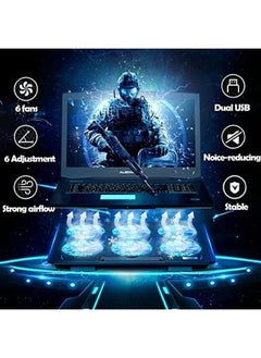 Necomi Laptop Cooling Pad Laptop Cooler Stand With 6 Quiet Cooling Fans And 6 Height Adjustable Dual Usb Powered Gaming Laptop Cooling Stand For 12 17 Inch Laptop Computer  - Image 3