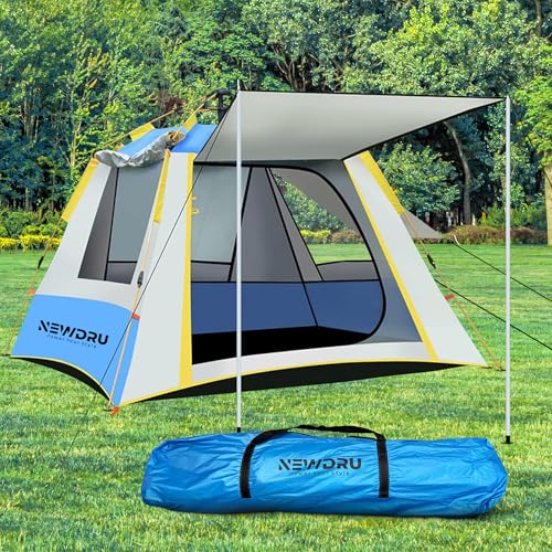 NEWDRU Waterproof Camping Tent for 3-4 Person | UV Protection, Lightweight & Easy Setup | Perfect for Hiking, Trekking & Outdoor Adventures - CampGuard Pro (Silver-Blue) - Image 2
