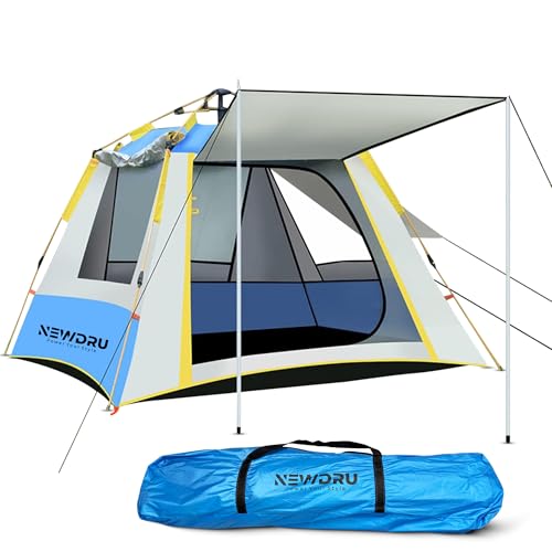 NEWDRU Waterproof Camping Tent for 3-4 Person | UV Protection, Lightweight & Easy Setup | Perfect for Hiking, Trekking & Outdoor Adventures - CampGuard Pro (Silver-Blue) - Image 1