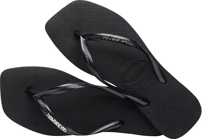 هافاياناس Hav. Square Logo Metallic Black/silver 41/42 Women's Black Slippers 4148257-2976