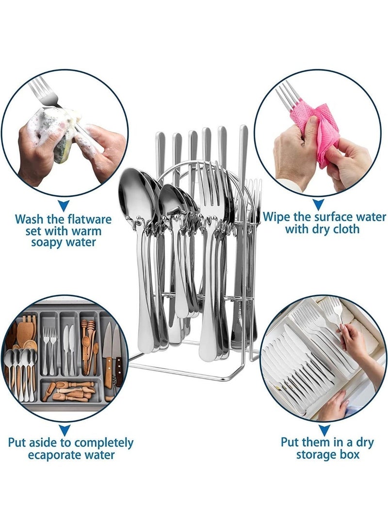 Silverware set, tableware, 24-piece tableware set with base, stainless steel kitchen utensil set for 6 people, mirror-polished tableware set, spoon and fork set, knife silverware (made of silver) - Image 5