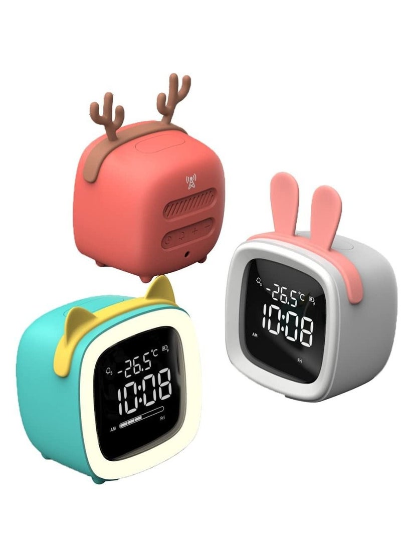Captaintech Kids Cute Alarm Clock,Sleep & Wake Clock with Snooze,Temperature, Voice Control Sensor Night Light Clock,Bedside Clock Handheld Size,Gifts for Boys Girls Teens and Students (Green,Antlers) - Image 2