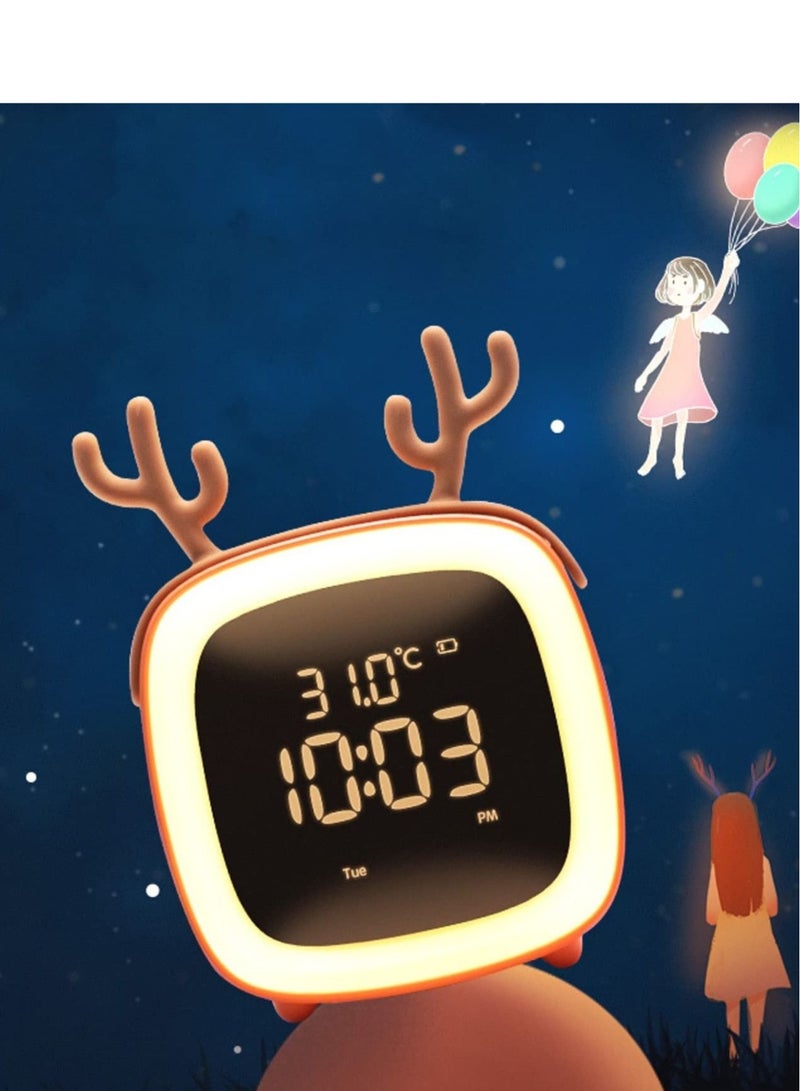 Captaintech Kids Cute Alarm Clock,Sleep & Wake Clock with Snooze,Temperature, Voice Control Sensor Night Light Clock,Bedside Clock Handheld Size,Gifts for Boys Girls Teens and Students (Green,Antlers) - Image 5