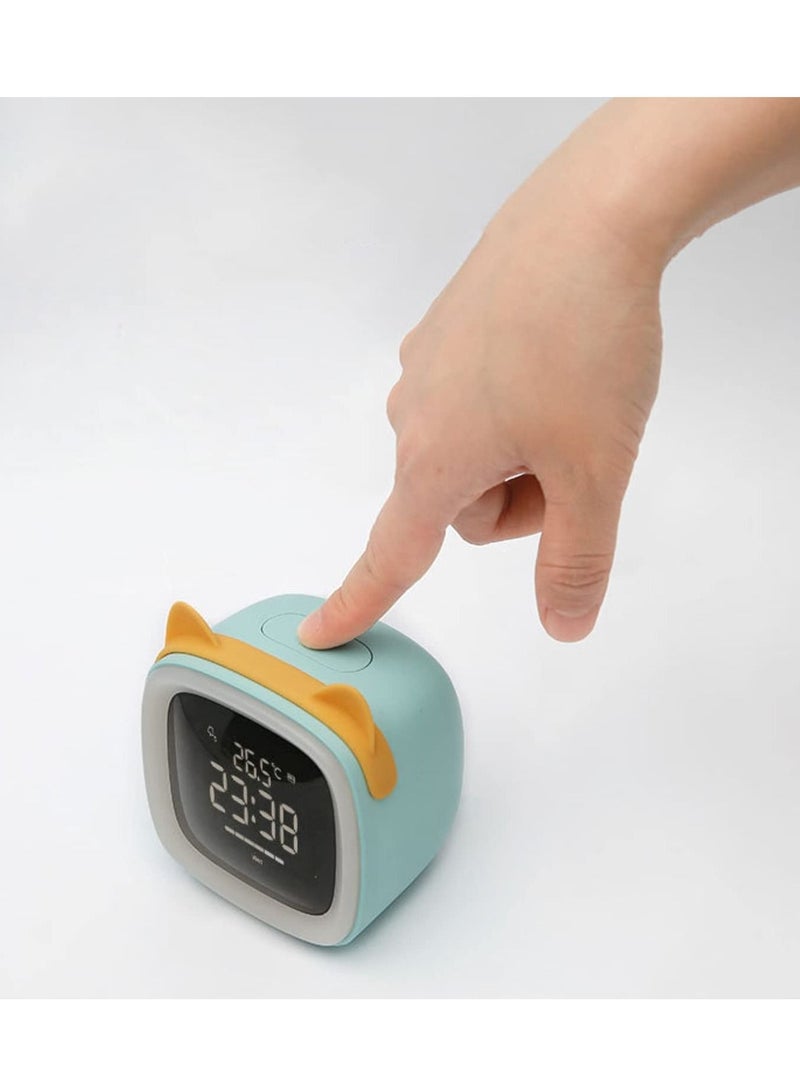 Captaintech Kids Cute Alarm Clock,Sleep & Wake Clock with Snooze,Temperature, Voice Control Sensor Night Light Clock,Bedside Clock Handheld Size,Gifts for Boys Girls Teens and Students (Green,Antlers) - Image 3