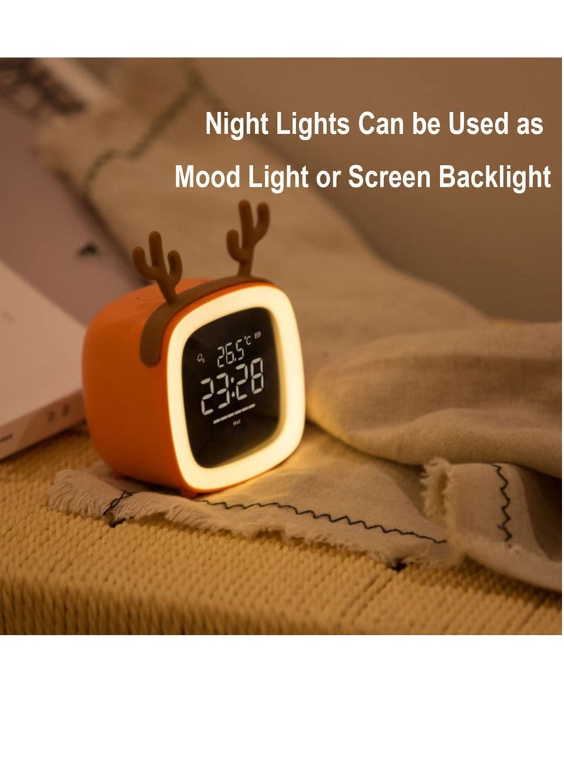 Captaintech Kids Cute Alarm Clock,Sleep & Wake Clock with Snooze,Temperature, Voice Control Sensor Night Light Clock,Bedside Clock Handheld Size,Gifts for Boys Girls Teens and Students (Green,Antlers) - Image 4